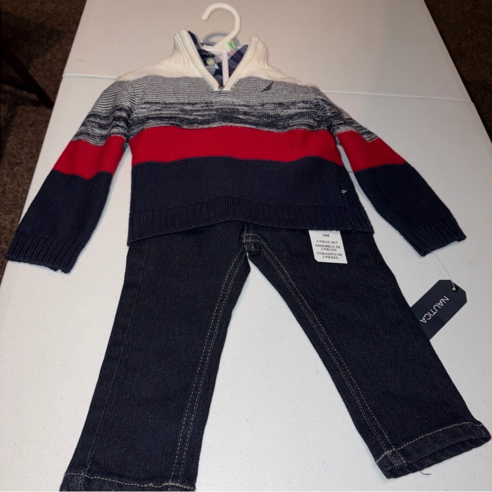 Nautica Kids' Sweater and pants set- Navy, Red, and White